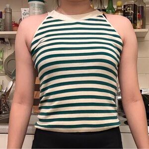 Green and White Striped Sleeveless Top